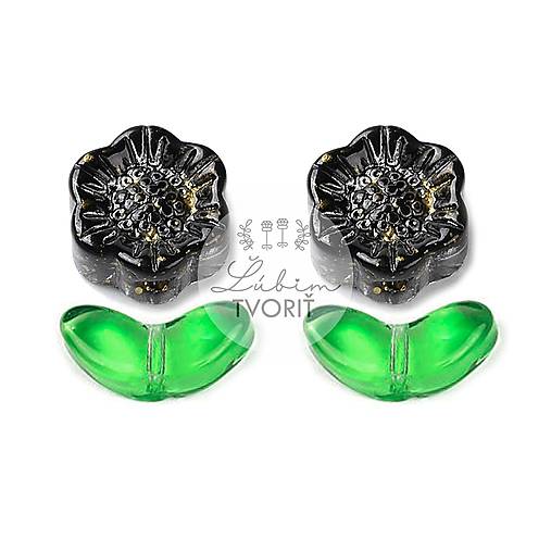 Korálky - (4506) Slnečnica - kvet a lístok, 14 x 18 mm - 1 pár - 16427697_