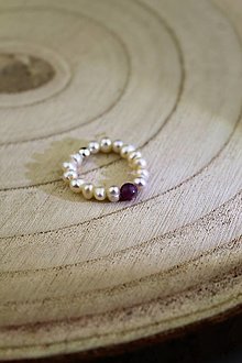Prstene - prsteň perly a rubín - flexibilný - 16426963_