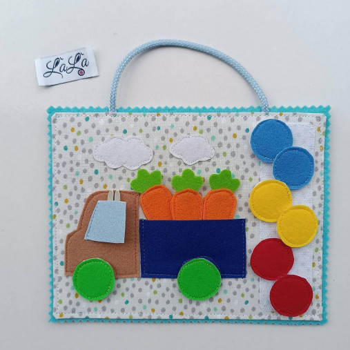 Hračky - Nákladné auto s kolesami - quiet book karta - 16427256_