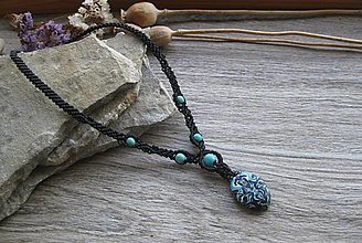 Náhrdelníky - Makramé náhrdelník s tyrkenitom, č. 3909 - 16426355_