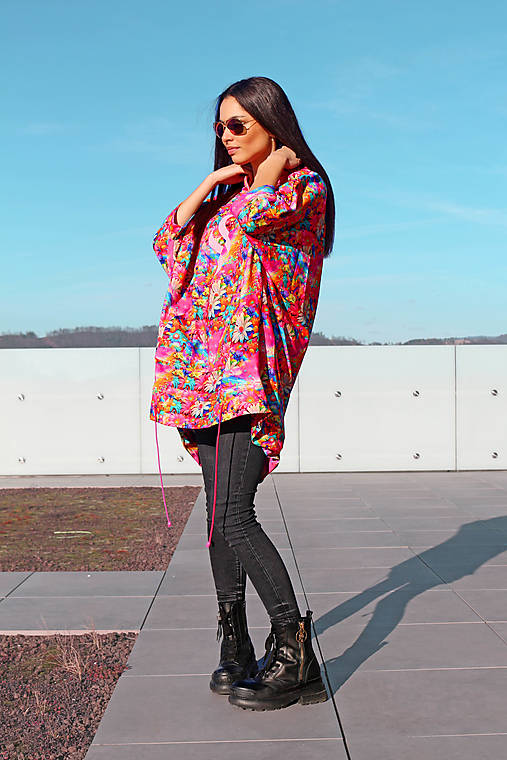 Mikiny - Oversize mikina Miba - kvety - 16425856_