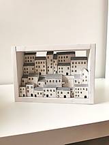Obrazy - Drevený obrázok plný bielych domčekov s hlbokou perspektívou - 16424320_