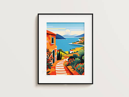 Print Art| Grafika domu na kopci s výhľadom na more