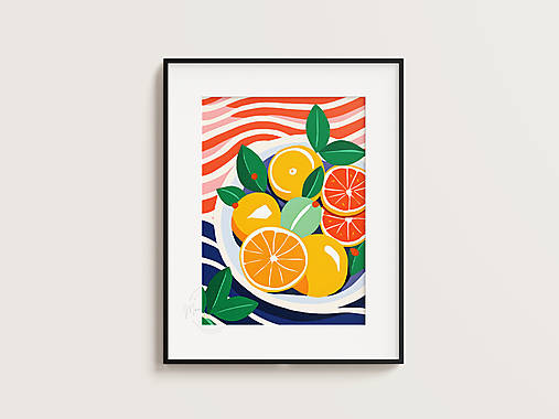Print Art| Miska s pomarančmi na farebnom pozadí
