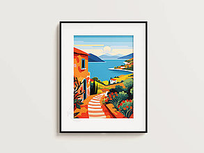 Grafika - Print Art| Grafika domu na kopci s výhľadom na more - 16429957_