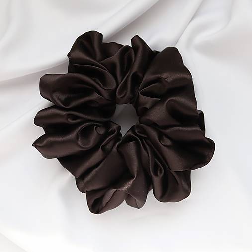 Ozdoby do vlasov - Saténová scrunchie | MAXI (Tmavohnedá) - 16428519_