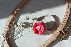 Vyšívaná ľanová gumička do vlasov - Ružový kvet