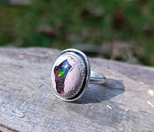 Strieborný Prsteň s Mexickým Galaxy Opálom