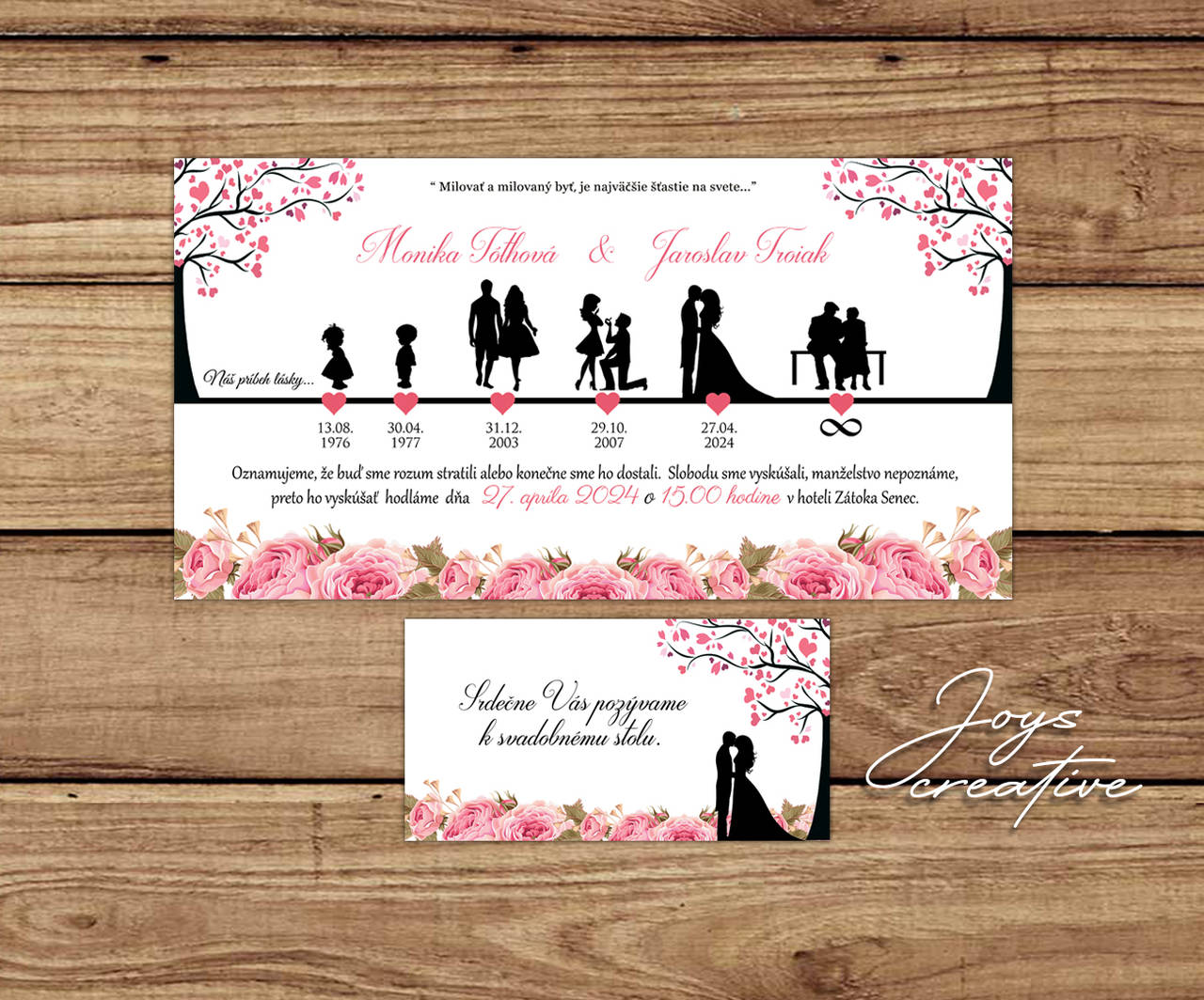 Svadobné oznámenie príbeh lásky, časová os (Ružové pivónie)
