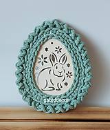 Dekorácie - Handmade háčkované dekorácie z kvalitných šnúr na Veľkú noc, jarná dekorácia (Zajačik, farba aloe) - 16433187_