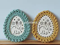 Dekorácie - Handmade háčkované dekorácie z kvalitných šnúr na Veľkú noc, jarná dekorácia (Zajačik, farba aloe) - 16433188_