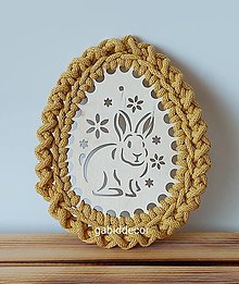 Dekorácie - Handmade háčkované dekorácie z kvalitných šnúr na Veľkú noc, jarná dekorácia (Zajačik, farba medová) - 16433190_