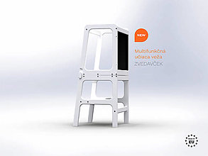 Hračky - Učiaca veža 2v1 -  stolík, stolička a kriedová tabuľa - Zvedavček / Biela - 16433789_