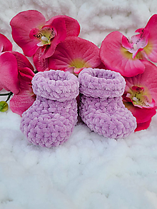 Detské topánky - Háčkované topánočky pre bábätko, novorodenca (Svetlá fialová (0-3 mesiace)) - 16432399_