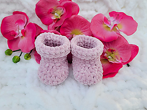 Detské topánky - Háčkované topánočky pre bábätko, novorodenca (Púdrová ružová (0-3 mesiace)) - 16432400_