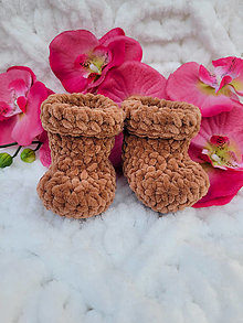 Detské topánky - Háčkované topánočky pre bábätko, novorodenca (Hnedá (3-6 mesiacov)) - 16432401_