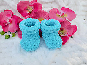 Detské topánky - Háčkované topánočky pre bábätko, novorodenca (Azúrová (3-6 mesiacov)) - 16432402_