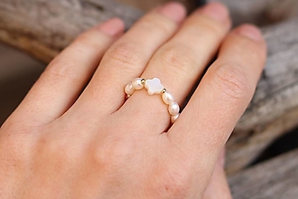 Prstene - Perlový prsteň - perly, srdce (štvorlístok zlato) - 16431728_