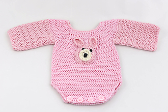 Detské oblečenie - Bledoružové body pre novorodenca zajko MERINO - 16435861_