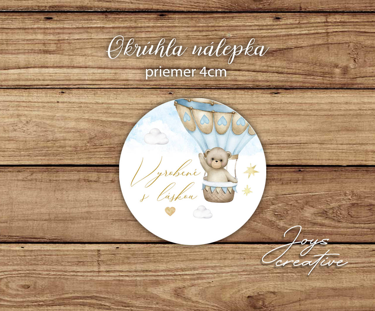 Nálepky "Ďakujem za nákup, alebo vyrobené s láskou na výslužky, obaly, balíky, potraviny, priemer 4cm (macko v balóne)