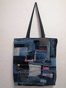 Veľké tašky - Väčšia taška z recyklovanej rifloviny - 16437344_