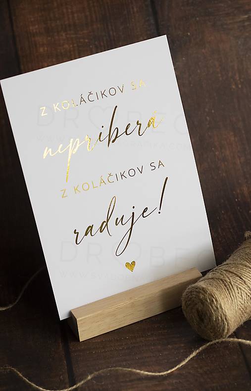 Papiernictvo - Ozdobná kartička ZLATÁ - Z koláčikov sa nepriberá, z koláčikov sa raduje - 16439801_