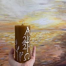 Sviečky - Maľovaný domáci paškál “2024” (Alfa a omega s  krížom a  folk kvetmi (zlatá 2)) - 16437747_