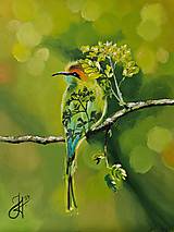 Obrazy - Obraz "Zelený vtáčik"-olejomaľba - 16437535_