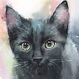 Obrazy - Čierne mačiatko - originálny akvarelový obraz - 16438633_