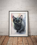 Obrazy - Čierne mačiatko - originálny akvarelový obraz - 16438634_