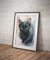 Obrazy - Čierne mačiatko - originálny akvarelový obraz - 16438635_
