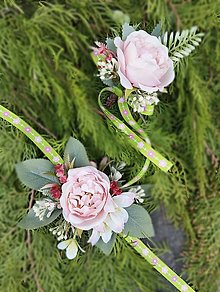 Svadobné pierka - Svadobné pierko a náramok pre družbu a družičku - ružová "Biba" - 16442009_