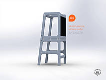 Hračky - Učiaca veža 2v1 -  stolík, stolička a kriedová tabuľa - Zvedavček / Sivá - 16441591_