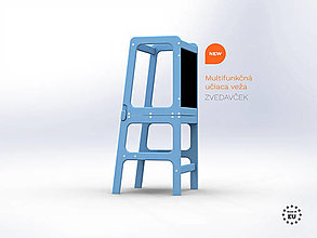 Hračky - Učiaca veža 2v1 -  stolík, stolička a kriedová tabuľa - Zvedavček / Modrá - 16441623_