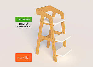 Nábytok - Rastúca stolička DUB - Rastúšik Vysoká [L] - Natural (Biely MDF sedák/stupienok) - 16441906_