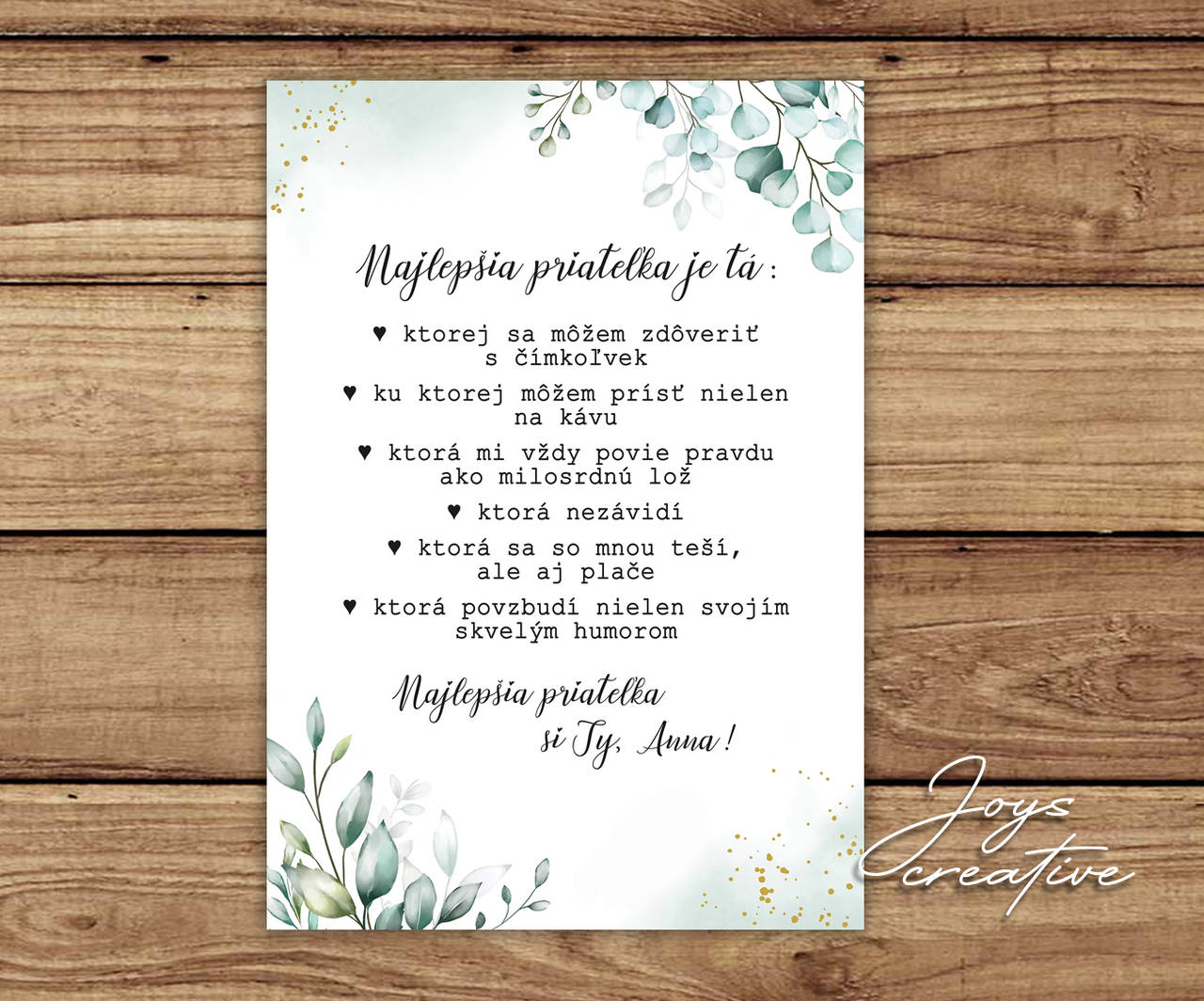 Tabulka, darček pre najlepšiu priateľku, kamarátku A02 (3.)