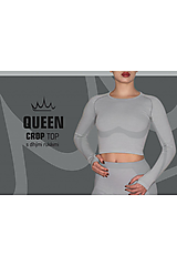 Topy, tričká, tielka - Crop top QEEN SEAMLESS s dlhými rukávmi SILVER GREY - 16442468_