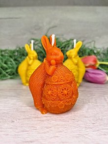 Sviečky - Sviečka z vosku Zajko a Zajačica s veľkonočným vajíčkom (Oranžová - zajko) - 16446046_