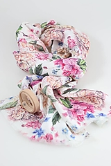 Šatky - Elegantná dámska šatka z exkluzívneho premium kvetinového 100% ľanu "Peony rose" 35cm x 180cm - 16447810_
