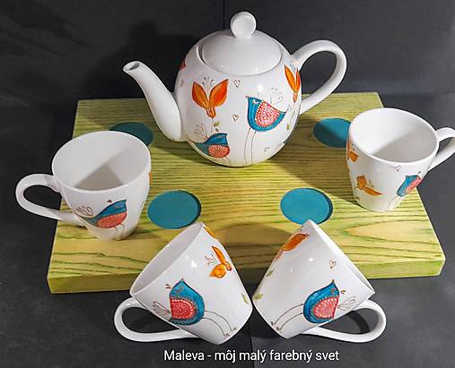 porcelánová čajová/ kávová súprava Rozkvitnutá s vtáčikmi