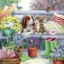 Papier - Servítka Psík a mačička na záhrade 4ks (S382) - 16448762_