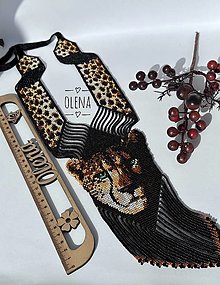 Náhrdelníky - Náhrdelnik - gerdan "Gepard" tkaný z rokajlových korálok Preciosa, ručná výroba - 16446564_
