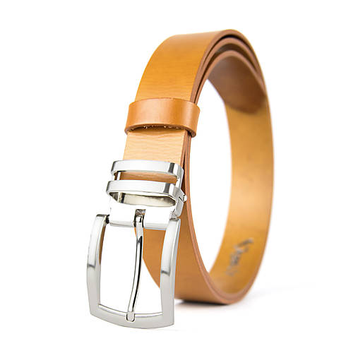 Opasky - Unisex kožený opasok DUAL, 3.3cm šírka, farba podľa výberu (Oranžová) - 16450142_