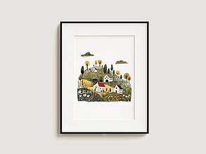 Grafika - Print Art| Škandinávsky jar| Domčeky na kopci - 16449447_