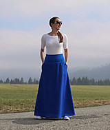 Sukne - Dlhá ľanová kráľovsky modrá sukňa - 16449286_