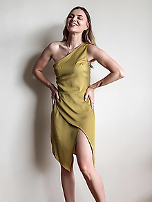 Šaty - Asymetrické šaty - žltozelené - 16450411_
