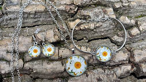 Jarný Set šperkov -kvety margarétky z ocele=náramok+náhrdelník+náušnice vysiace