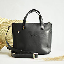 Kabelky - Kožená taška Tote bag City Mini (black) - 16452747_