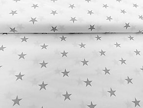 Textil - Sivé hviezdy na bielom bavlna š. 150cm - 16455383_