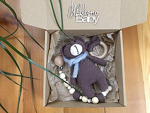 Detské súpravy - Box pre bábätko-medveď,hrýzátko a retiazka na cumeľ - 16453770_